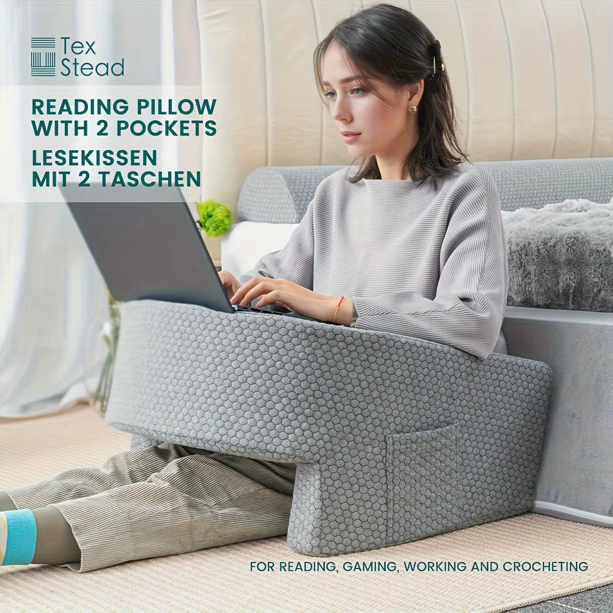 Reading Pillow for Gaming, Extra Large Arm Rest Pillow for Adult, Memory Foam Bed Rest Pillow for Reading, Working,With Rem,1 PC