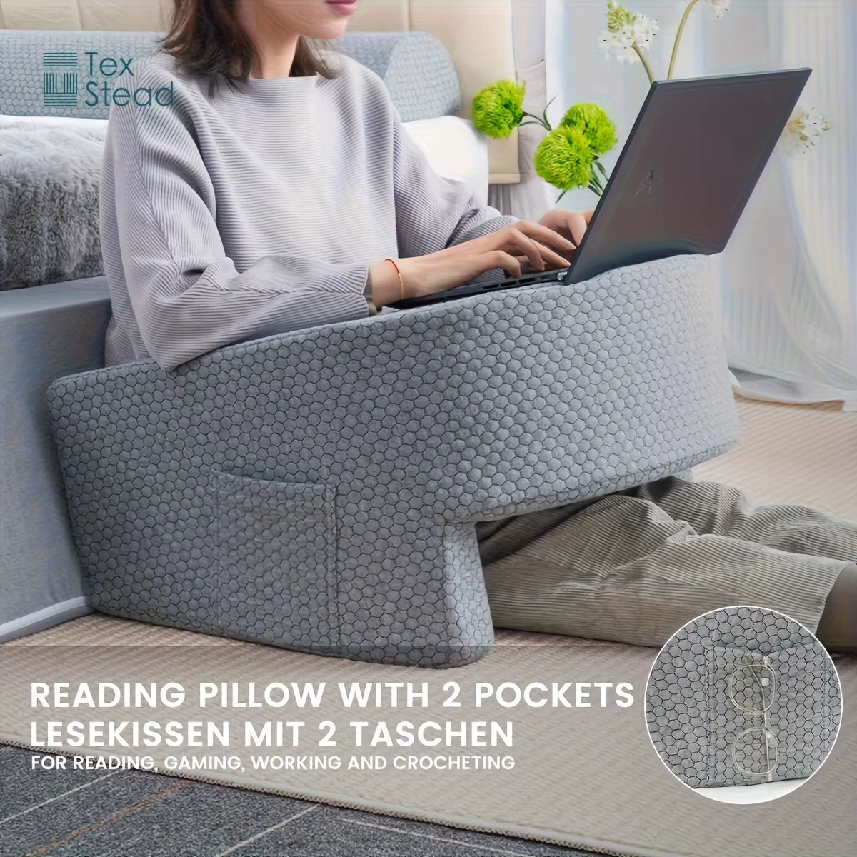 Reading Pillow for Gaming, Extra Large Arm Rest Pillow for Adult, Memory Foam Bed Rest Pillow for Reading, Working,With Rem，1 PC